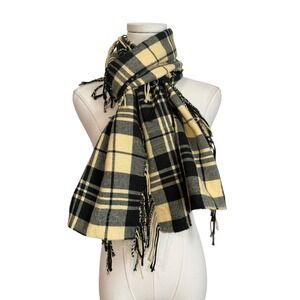 Lucky Brand Plaid Scarf Wrap  Soft Minimalist Fringe Preppy Academia Granola